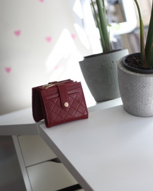 Kadın Koyu Kırmızı Kare Baklava Desenli Mini Kartlık Cüzdan