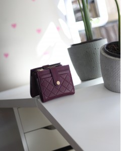 Kadın Mor Kare Baklava Desenli Mini Kartlık Cüzdan