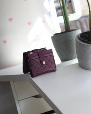 Kadın Mor Kare Baklava Desenli Mini Kartlık Cüzdan