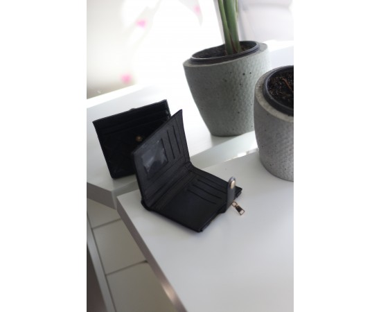 Kadın Siyah Kare Baklava Desenli Mini Kartlk Cüzdan