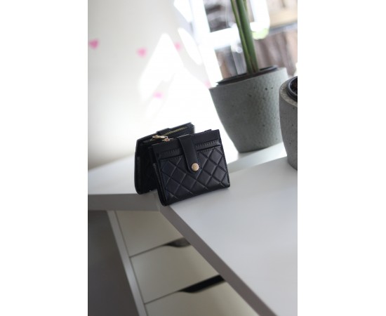 Kadın Siyah Kare Baklava Desenli Mini Kartlk Cüzdan Kadın Siyah Kare Baklava Desenli Mini Kartlk Cüzdan