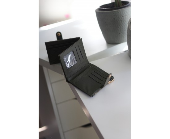 Kadın Haki Yeşili Kare Baklava Desenli Mini Kartlık Cüzdan