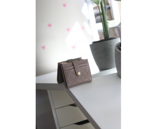 Kadın Vizon Kare Baklava Desenli Mini Kartlk Cüzdan