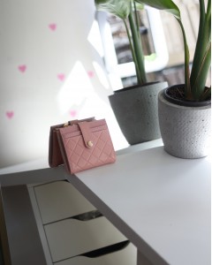 Kadın Pudra Kare Baklava Desenli Mini Kartlık Cüzdan