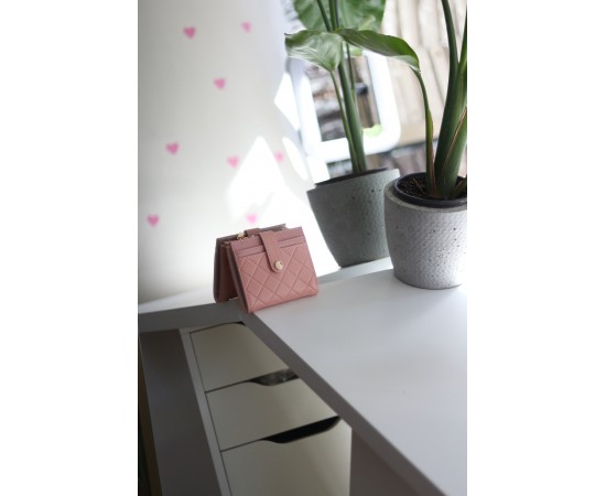 Kadın Pudra Kare Baklava Desenli Mini Kartlık Cüzdan