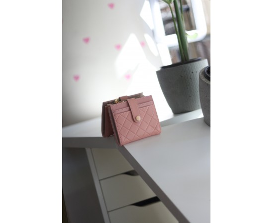 Kadın Pudra Kare Baklava Desenli Mini Kartlık Cüzdan