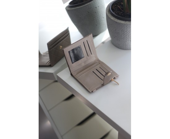 Kadın Vizon Kare Baklava Desenli Mini Kartlk Cüzdan