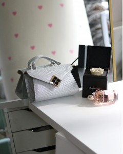 Beyaz Simli Kare Gold Aksesuar Detaylı Abiye Çanta