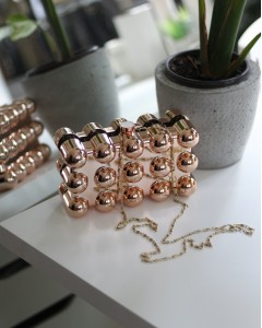 Rose Gold Baloncuk Desenli Mika Kaplama Abiye El Omuz Çantası 