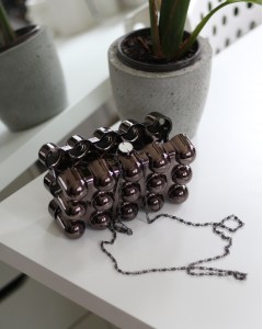 Platin Baloncuk Desenli Mika Kaplama Abiye El Omuz Çantası