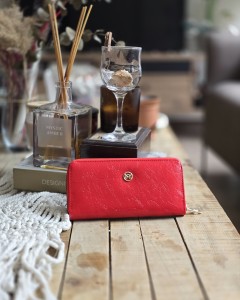 Kırmızı Dokulu Slim Kartlık Detaylı Cüzdan