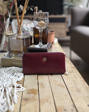 Bordo Dokulu Slim Kartlık Detaylı Cüzdan