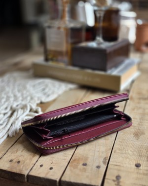 Bordo Dokulu Slim Kartlık Detaylı Cüzdan