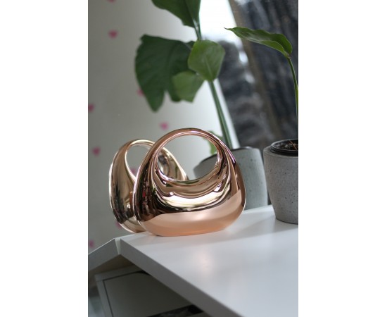 Kadın Rose Gold Metalik Oval Tutmalı Mika Kalıp Abiye El Çantası
