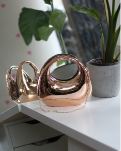 Kadın Rose Gold Metalik Oval Tutmalı Mika Kalıp Abiye El Çantası