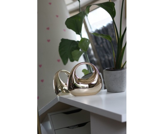 Kadın Gold Metalik Oval Tutmalı Mika Kalıp Abiye El Çantası