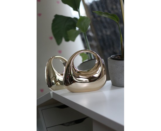 Kadın Gold Metalik Oval Tutmalı Mika Kalıp Abiye El Çantası