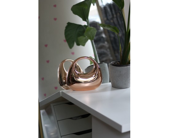 Kadın Rose Gold Metalik Oval Tutmalı Mika Kalıp Abiye El Çantası
