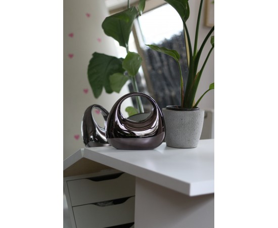 Kadın Platin Metalik Oval Tutmalı Mika Kalıp Abiye El Çantası