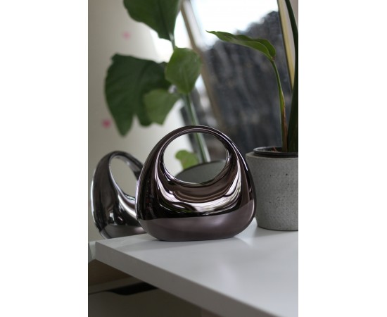 Kadın Platin Metalik Oval Tutmalı Mika Kalıp Abiye El Çantası