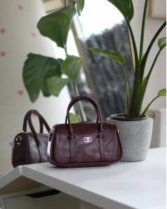 Kadın Bordo Çift Şeritli Minimal Günlük El & Omuz Çantası