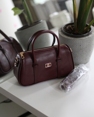 Kadın Bordo Çift Şeritli Minimal Günlük El & Omuz Çantası