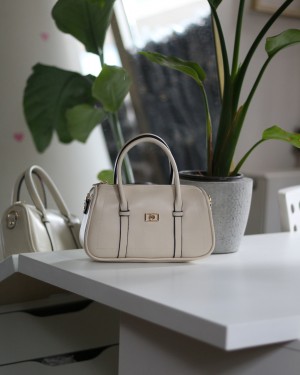 Kadın Krem Çift Şeritli Minimal Günlük El & Omuz Çantası