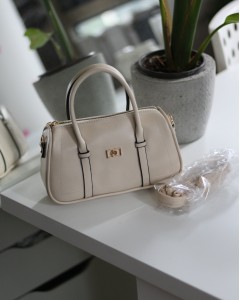 Kadın Krem Çift Şeritli Minimal Günlük El & Omuz Çantası