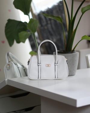 Kadın Beyaz Çift Şeritli Minimal Günlük El & Omuz Çantası