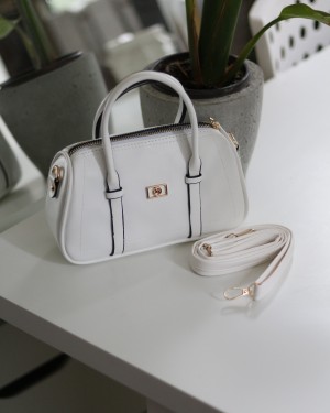 Kadın Beyaz Çift Şeritli Minimal Günlük El & Omuz Çantası