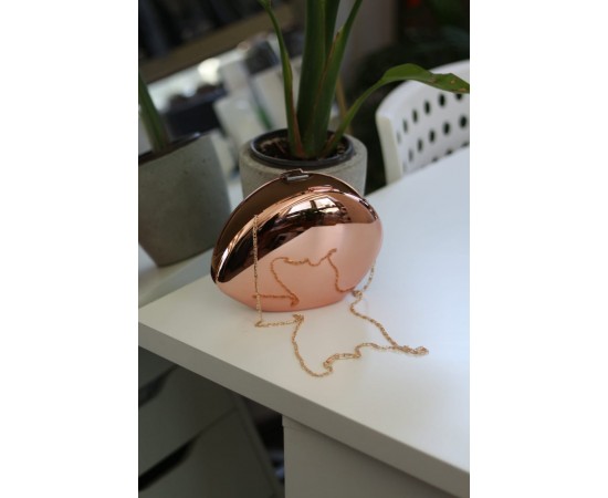 Rose Gold Asimetrik Yassı Taş Form Mika Abiye Çanta Rose Gold Asimetrik Yassı Taş Form Mika Abiye Çanta