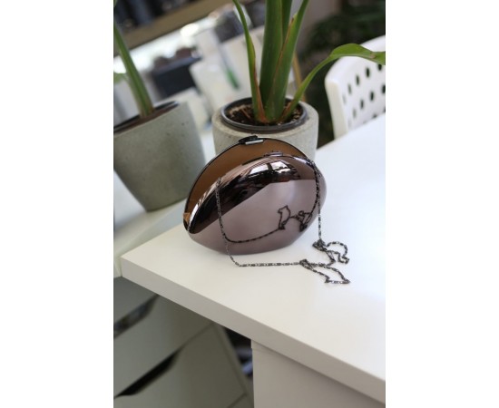 Platin Asimetrik Yassı Taş Form Mika Abiye Çanta