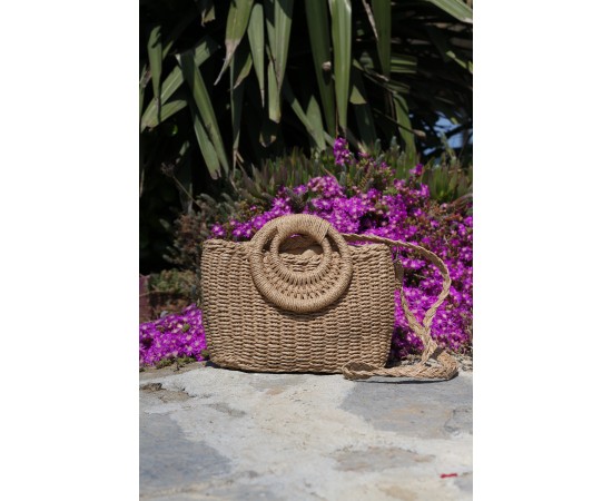  Kadın Camel Yuvarlak Saplı Omuz Askılı Hasır Çanta