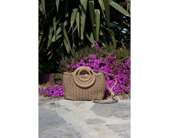  Kadın Camel Yuvarlak Saplı Omuz Askılı Hasır Çanta