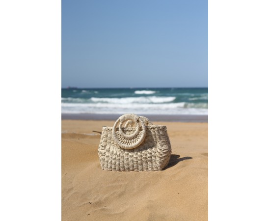 Kadın Bej Yuvarlak Saplı Omuz Askılı Hasır Çanta