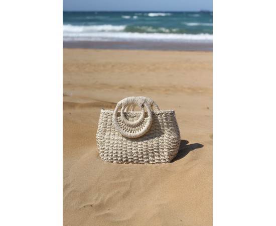 Kadın Bej Yuvarlak Saplı Omuz Askılı Hasır Çanta