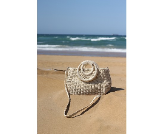 Kadın Bej Yuvarlak Saplı Omuz Askılı Hasır Çanta