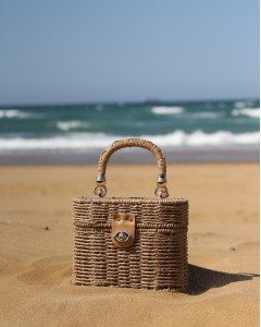  Kadın Camel Sepet Formlu Tutma Saplı Zincir Askılı Hasır Çanta