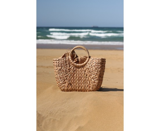 Kadın Bej Büyük Boy Torba Detaylı Hasır Çanta