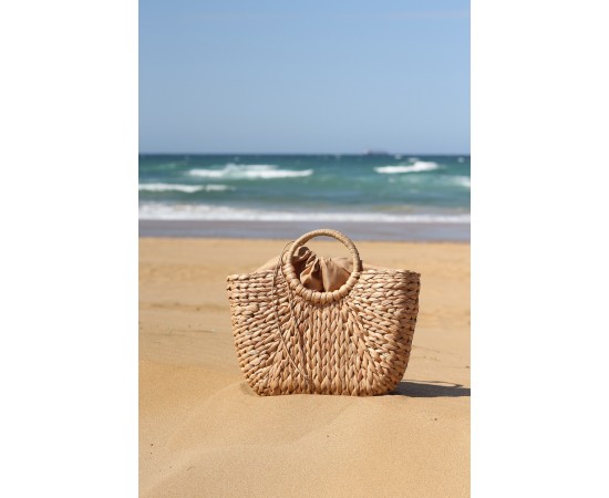 Kadın Bej Büyük Boy Torba Detaylı Hasır Çanta