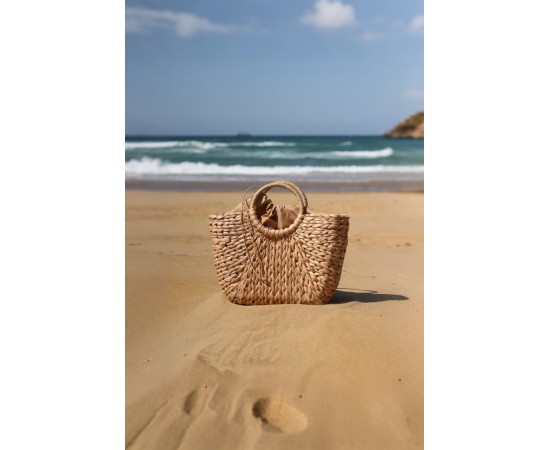 Kadın Bej Büyük Boy Torba Detaylı Hasır Çanta