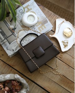 Acı Kahve Kare Tokalı Taş Tutma Saplı El Çantası