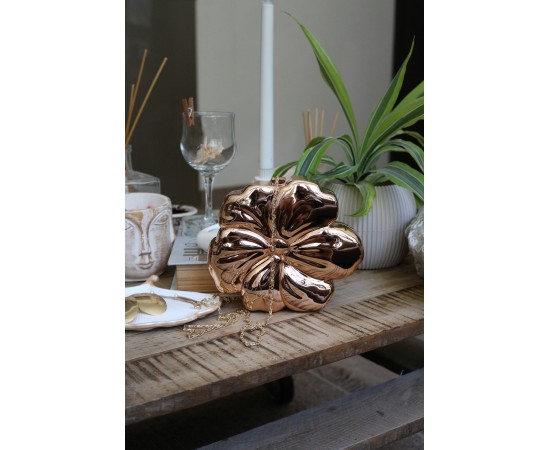 Kadın Rose Gold Mika Kaplama Çiçek Desenli Abiye Çanta