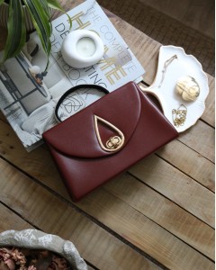 Bordo Taş Tutma Saplı Damla Tokalı Abiye El Çantası