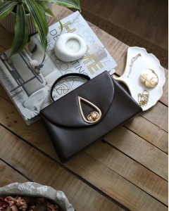 Acı Kahve Taş Tutma Saplı Damla Tokalı Abiye El Çantası