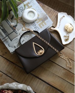 Acı Kahve Taş Tutma Saplı Damla Tokalı Abiye El Çantası