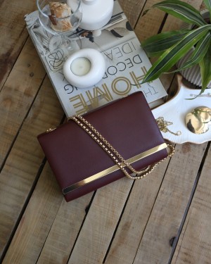 Kadın Bordo Şerit Detaylı Zincirli Omuz Çantası