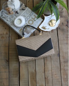 Kadın Siyah Hasır Dokulu Zarf Tutma Saplı Omuz Çantası