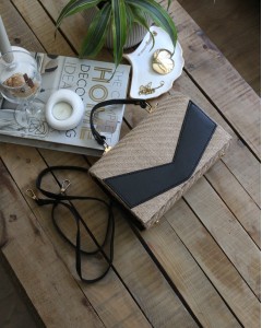 Kadın Siyah Hasır Dokulu Zarf Tutma Saplı Omuz Çantası