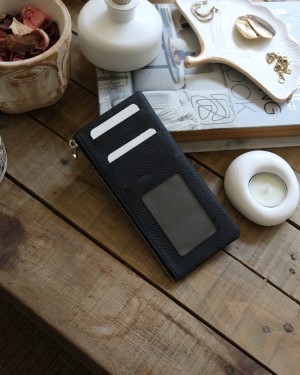 Kadın Siyah Gerçek Deri Fermuar Detaylı Kartlık